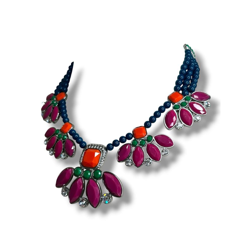 Lia Sophia Retired Flamenco Bib Statement Necklace Silver Tone Colorful - Picture 4 of 6